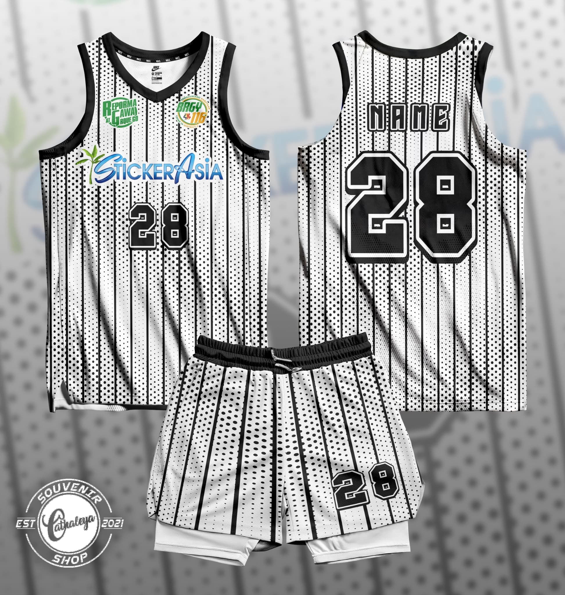 White black pinstripe basketball set