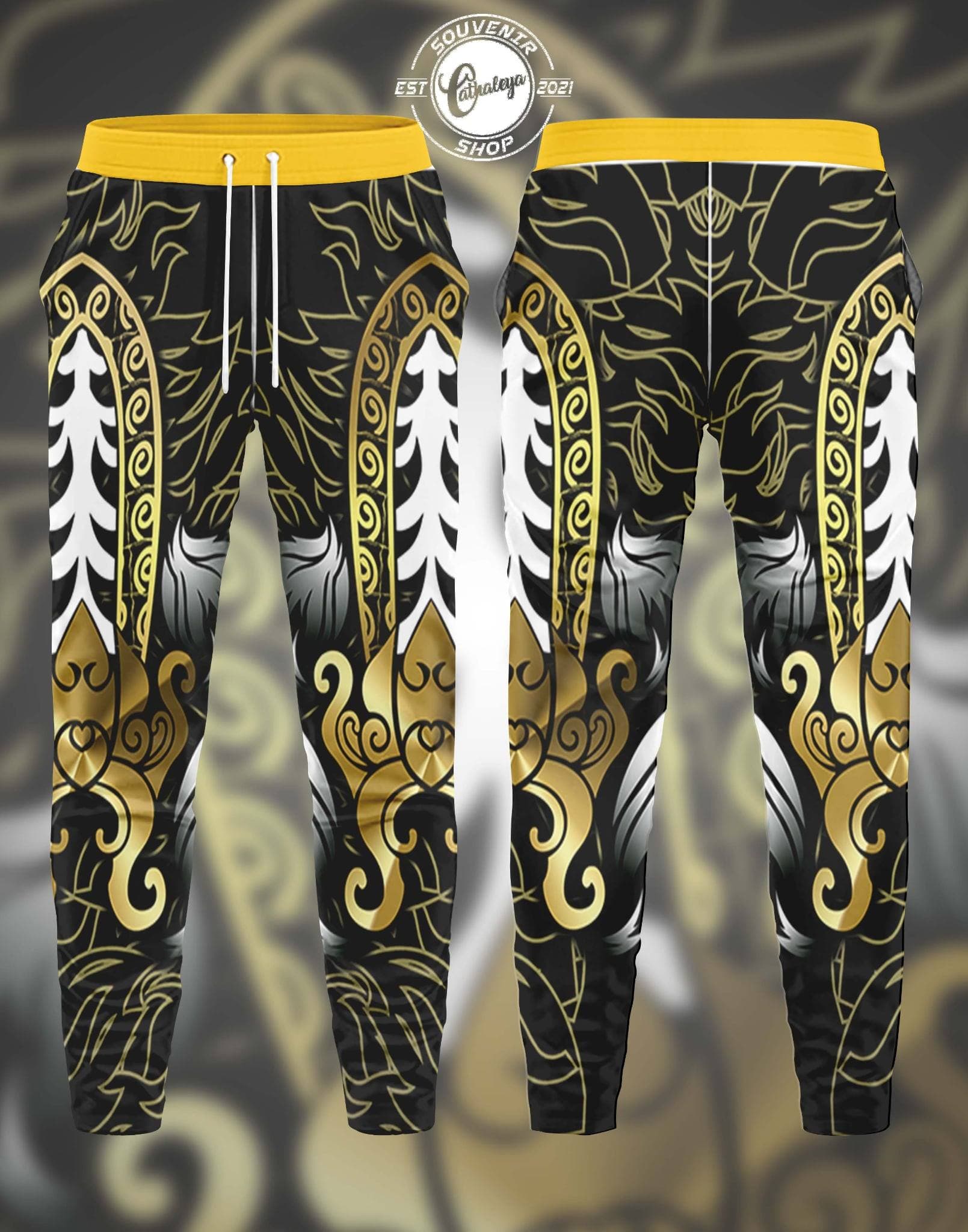 Black gold tribal joggers